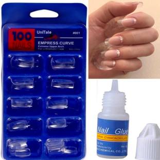 UniTale New Style 100 Pcs Best Transparent Fake Artificial Nails With Fast Glue Transparent
