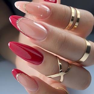 Shhagan Festive Red and Gold Nails red, gold glitter