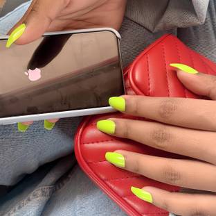 Shhagan Coffin (Glossy Neon Plain) Designer Press on Nails with Kit Green Neon