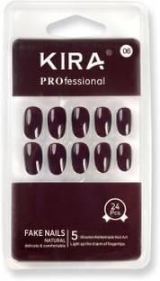 KIRA Artifical Fake Nails with Buffer & Glue, Natural False Nails For Women-A06 (Chocolate Brown)