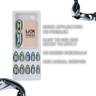 Lick - Press on Nails 12 Pcs Chromatic Almond Shaped Reusable Artificial/False/Fake Nail Extension Metallic Purple