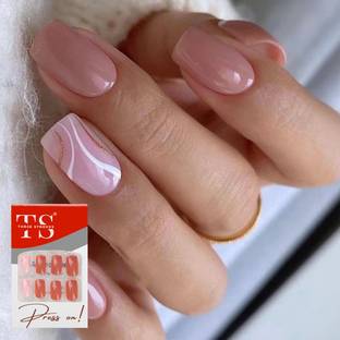 THR3E STROKES Press on Nails 24pcs Fake Artificial Nails with Gluetabs Application Kit (PN13) Includes 24 Nails, 1sheet Gluetabs,1 Alcohol Wipe,1 Manicure Stick, 1 Mini Filer