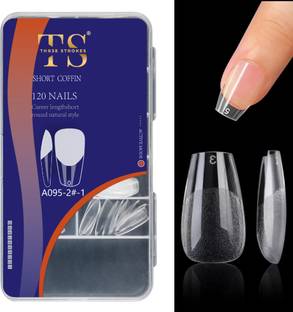 THR3E STROKES Soft Gel Nail Tips | Artificial Nails Short Coffin False Nails Extension Set Full Cover Soft Nail Tips | Nail Salons DIY Nail Art with Box