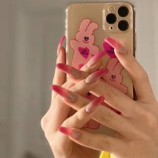 The Pink Truck Set of 24 Artificial reusable Nails in Pinkish Ombre Design with glue Pink Ombre