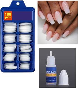 LOBE MIRACLE False Nail with Glue Artificial Fingernails Decor Women Girls Acrylic Nail Off White