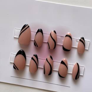 The NailzStation designer press on fake nails artificial extension bridal nails for wedding glue black, natural