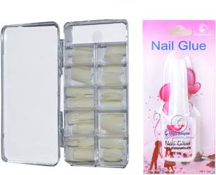 NATURAL acrylic artificial shining fake nails french manicure yellowish white
