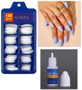 Hezruck 100 Pcs White Acrylic Nails with Nail Glue Transparent