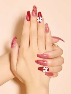 VIKSON INTERNATIONAL CHERRY RED BOW LONG UV GEL FINISH ARTIFICIAL FAKE NAILS set. CHERRY RED, PINK