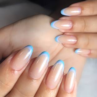 Shhagan Sky Blue Designer French False Nail with Application Kit 3007 Multicolor