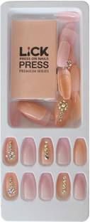 Lick - Press on Nails 28 Pcs Artificial/Fake Reusable _ False _ Extension With Application Kit-647 Nude Ombre, Blush Pink and Dark Mauve Ballerina