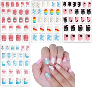 Zusaca Cute Cartoon Artificial Nails for Baby Girls, Kids False Nails (96 pcs)