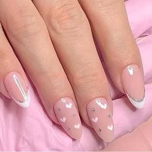 The NailzStation French Artificial nails Designer Acrylic Fake Press on art with glue kit White, Nude
