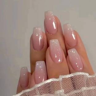 The Pink Truck Set of 24 Artificial Reusable nails in Crystal Glitter with glue Crystal Glitter