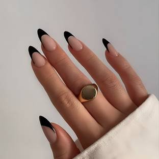 Shhagan Designer High Quality Press on nails-762 Nude, Black