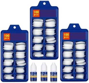 Ashyra 300Pc Artificial Fake Nails with Glue White