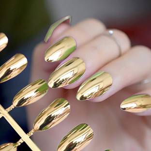 G4U 12 Pcs Artificial Nails Golden A01 Golden