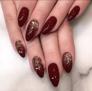FWS Fashionworldshop Glossy Maroon Bridal Nails Almond ST572 Maroon