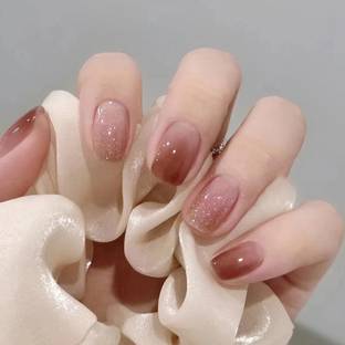 KILLFE Artificial Reusable Nails 24Pcs Set With Glue & 1 Sheet Double-side Glue Sticker Dark Maroon,Pink
