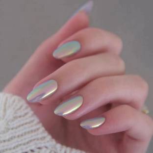 The Pink Truck Set of 24 Artificial Reusable nails in Silver Hologram with glue Silver