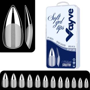 Vayve Soft Gel Nail Tips | Artificial Nail H/ Matte Medium Stiletto Nail Extension Set Clear - False Nails Full Cover Soft Nail Tip | Nail Salons DIY Nail Art with Box
