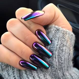 The NailzStation Artificial Nails with Glue Designer Chrome Fake Press on Nails Multicolor