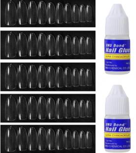UniTale Pre Shape 50 Pcs Of Transparent Reusable Fake Nails Extension With 2x Glues Transparent, Long Oval