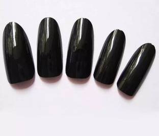 BUZIVENTURES 24PC/SET BEAUTIFUL BLACK ARTIFICIAL REUSABLE NAILS WITH NAIL GLUE BLACK