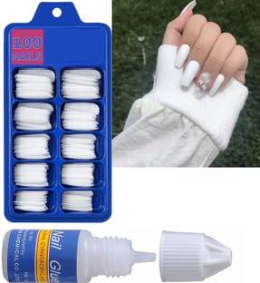 WECHARMERZ Women/ Girls Artificial Nails & Glue Set Of 100 Reusable Artificial Nail Glue White