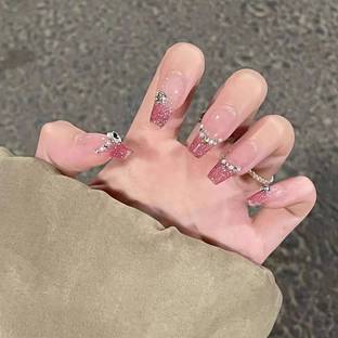 The Pink Truck Set of 24 Artificial reusable Nails in Crystals with rustic tips with glue Rust