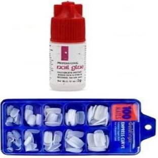 Awiclo Artificial Fake White 100 Tips Falls Nails with Glue (Plastic) white