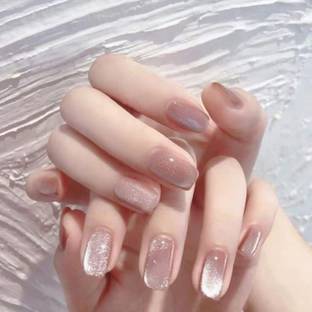 The Pink Truck Set of 24 Artificial Reusable Nails in Rose Dust Cat Eye effect with glue Rose