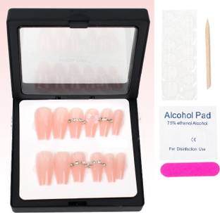 Rsentera Fake Nail Quick Fix Reusable, Lightweight With Nail Glue Sticker, Stick & Buffer (Design 04) Multicolor