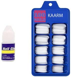 kaarm Full Cover Artificial Nails Set, Acrylic Nails Set, Nail Extension + Nail Glue WHITE