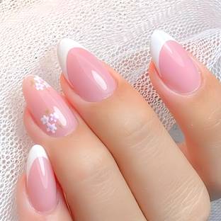 The NailzStation French Artificial nails Designer Acrylic Fake Press on art with glue kit Pink