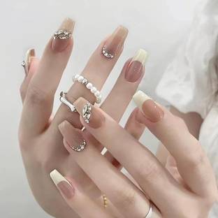 NAKHI 24 Reusable Artificial Fake Nail Set | Lightweight & Long Lasting Peach_bow