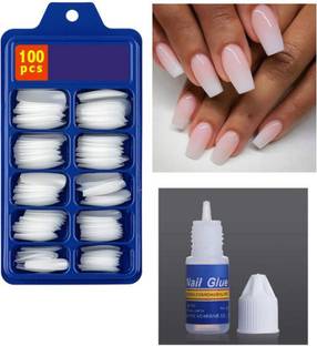 Scheibe Trends 100 pcs White Nails and 1 pc Nail Glue Combo White