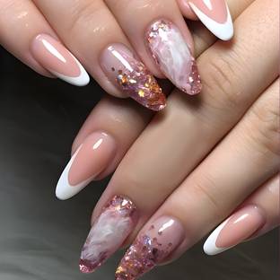 The Pink Truck Set of 24 Artificial Reusable nails in Rose Marble Luxe with glue Rose