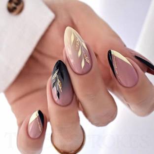 THR3E STROKES Press on Nails 24pcs Fake Artificial Nails with Gluetabs Application Kit (PN27) Includes 24 Nails, 1sheet Gluetabs,1 Alcohol Wipe,1 Manicure Stick, 1 Mini Filer