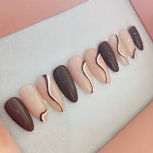 The NailzStation designer press on fake nails artificial extension bridal nails for wedding glue natural, brown