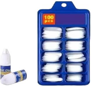 NITAJ Artificial Fake Transparent Nails Set With Glue (1 Set = 100 Nails) White