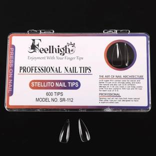 feelhigh Stiletto Nail Tips with Box for Salons and Home DIY,Tips 15 Sizes Transpernt