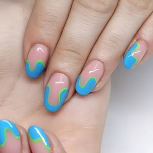 Shhagan Sky Blue French Artificial/Fake Press on Nails for girls & Women Multicolor