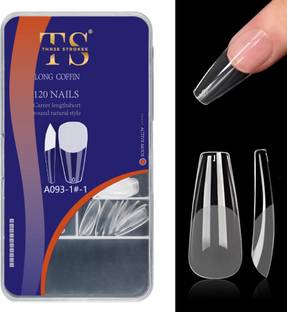 THR3E STROKES Soft Gel Nail Tips | Artificial Nails Long Coffin False Nails Extension Set Full Cover Soft Nail Tips | Nail Salons DIY Nail Art with Box