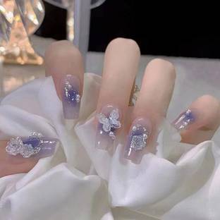VIKSON INTERNATIONAL PURPLE LILALIC OMRE 3D BUTTERFLY artificial FAKE NAILS set for girls women. PURPLE, LILALIC, WHITE