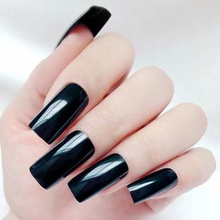 business venture 12 PC/Set Black Reusable Artificial Nail/Nails with glue. black