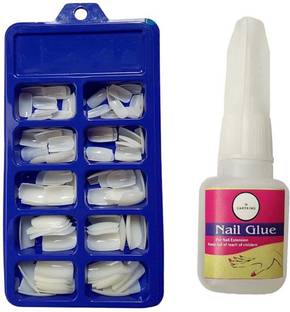 kHUDAt 100 Pcs Artificial Nails With Nails Glue White White