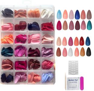 Hexwell Artificial Nails 24 Color Press On Fake Nails Sets With Nail File Nail sticks Multi