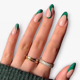 Shhagan Green Swirl Almond Nails green