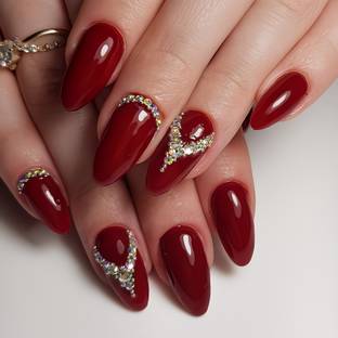 The NailzStation fake artificial designer nails extension press on nails bridal for wedding glue red